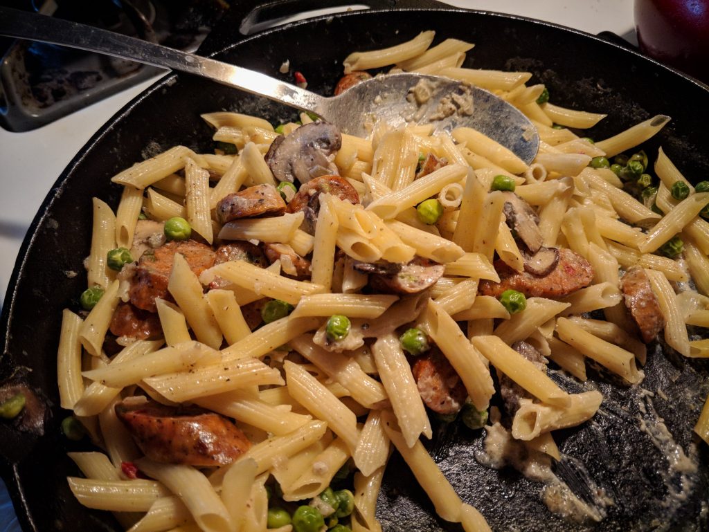 Pasta with Sausage, Peas and Cream Sauce